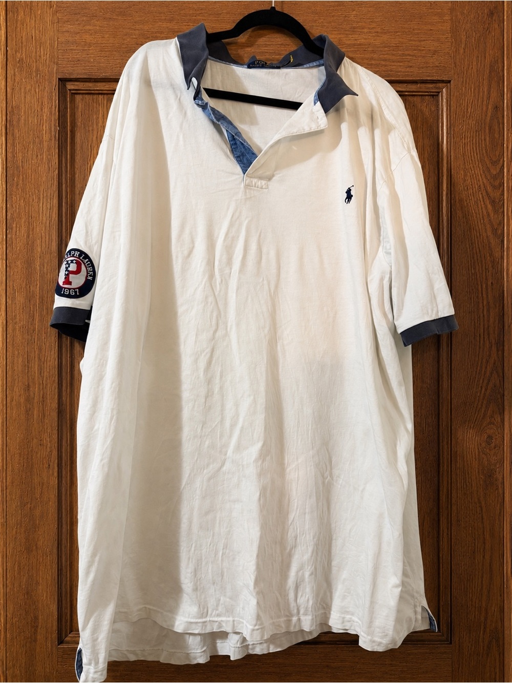 Ralph Lauren White Polo with Navy Accents and Sleeve Patch